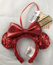 Disney Parks Redd Red Bow Minnie Mouse Ears Headband Ornament Xmas Holiday - NEW