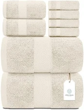 Towel Set  Ivory  -  Soft Cotton 2/Bath / 2Hand 4/Wash 8 Piece Luxury