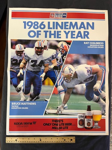HOUSTON OILERS Ray Childress Bruce Matthews NFL LINEMAN DES JAHRES POSTER 1986