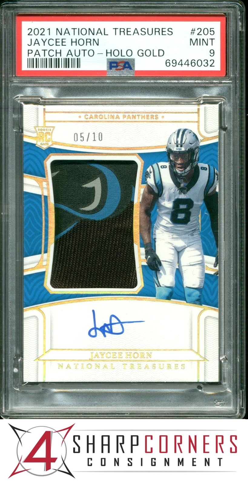 Jaycee Horn Panini National Treasures #205 Patch Autograph-Holo Gold