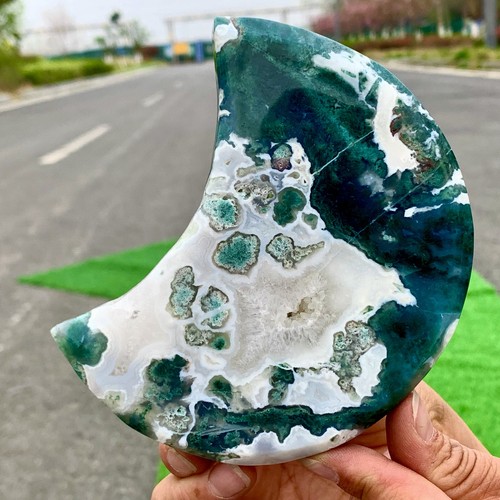 434G Natural Moss Agate Moon Quartz Crystal Healing Spirit