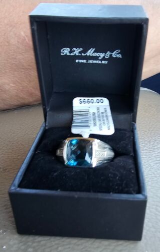 Man Sterling Silver Topaz Diamond Ring