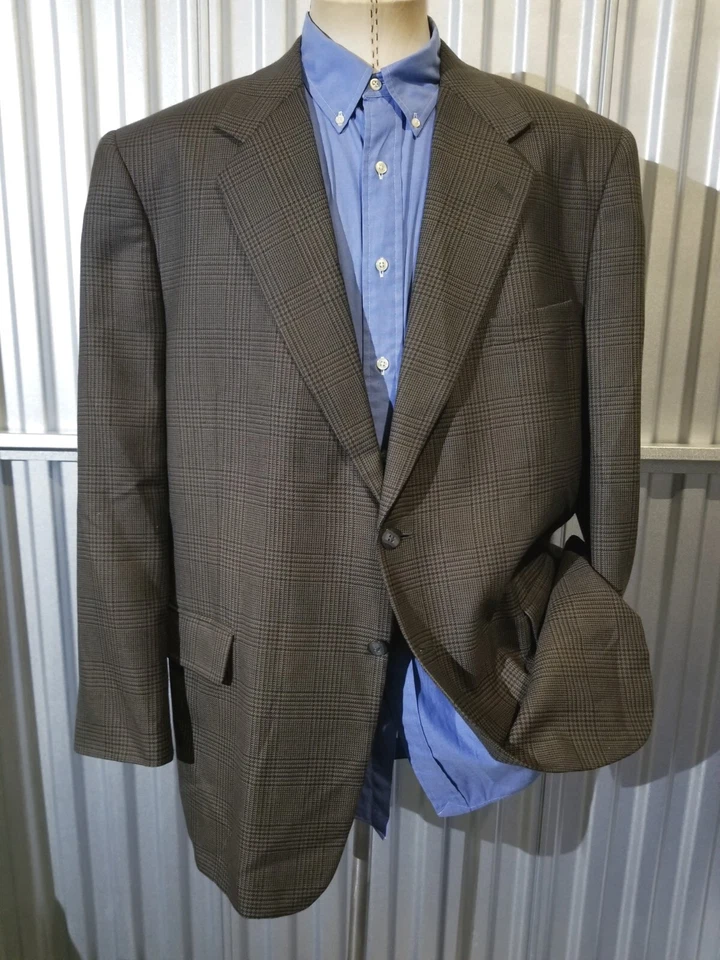 Brown & Blue Glen Plaid wool poly tweed Sport Coat Blazer Jacket 48L - Image 2 of 4