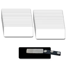 50 BLANK 1 1/4 X 3 WHITE/BLACK NAME BADGE KIT (A) ROUNDED CORNERS MAGNETS LABELS