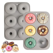 Aichoof Non-Stick Silicone Donut Pan for 6 Doughnuts, BPA-Free, 2-Pack Grey
