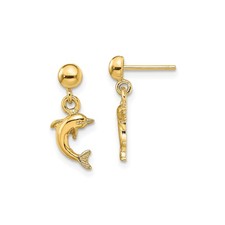 14k Yellow Gold Mini Jumping Dolphin Dangle Earrings