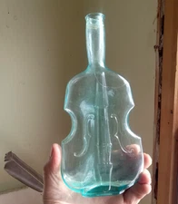 AQUAMARINE CRUDE PONTILED VIOLIN FIGURAL BOTTLE 9 5/8""LARGE SIZE VIOBOT
