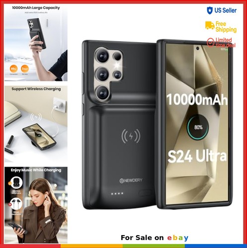 Battery Charger Case 10000mAh for Samsung Galaxy S24 Ultra 6.8 Inch Qi Wireless