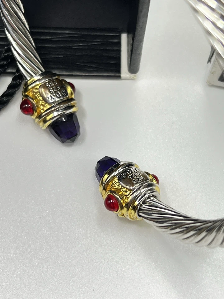 David Yurman • 5 mm Classic Bracelet w/ Amethyst & Ruby Gemstone •925 /585 D.Y. - Image 4 of 4