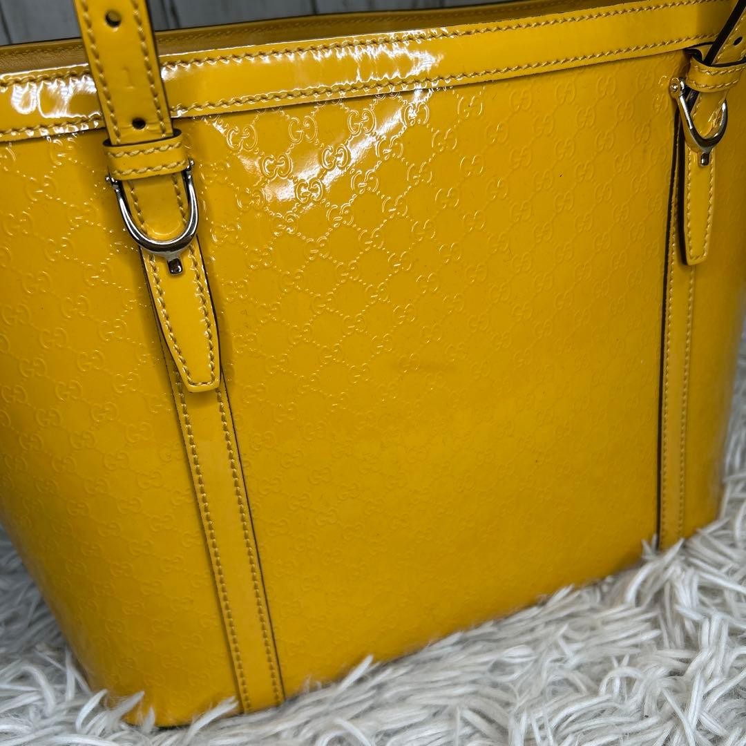 GUCCI Micro GG Patent Leather Tote Bag Yellow Authentic Vintage thumbnail 9