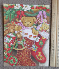TEDDY BEARS INSIDE STOCKINGS Christmas Greeting Card New w/ Envelope MG101 B
