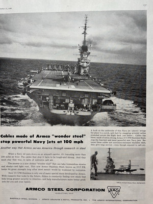 1956 ARMCO Steel Corp Middletown Ohio Aircraft Carrier Navy Jets VTG Print Ad