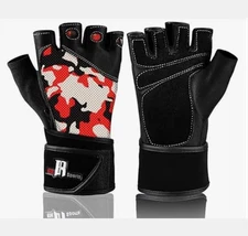Rimsports Cross Training Wrist WRAP Gloves Half-Finger Design CAMO RED, M