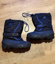 SOREL Flurry Unisex Kids Snow Boots Black/Blue US 1 Nylon Mid-Calf Waterproof