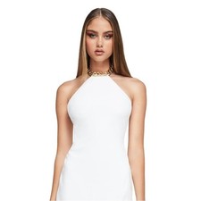 NWT Nookie Sz XS Scandal White Chain Halter Scuba Mini Party Dress Bridal Sexy