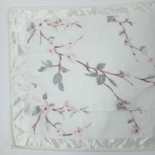 Women"s Scarf Cherry Blossoms 100% Silk 14x56 Sheer White Pink