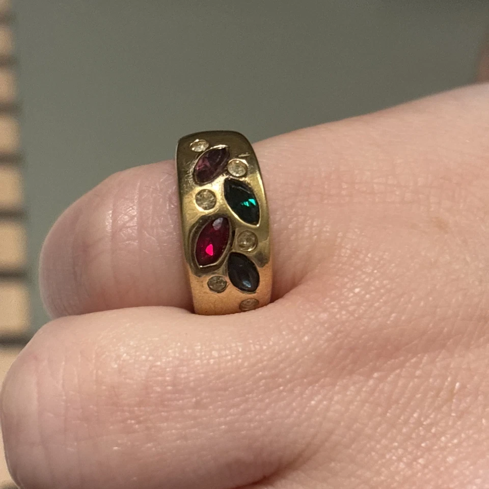 Anillo Vintage Oro 18k Piedras Preciosas Talla 5 Zafiro, Rubí, Amatista, Esmeralda Foto 4 de 4