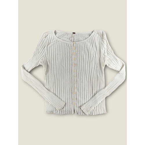 Free People Womens Ribbed Knit Button Down Cardigan Cream Off White Large