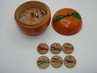 ANTIQUE 1900'S GAMBLER APPLE HORSE RACING WOOD ROULETTE WHEEL W/CHIPS! RARE FIND
