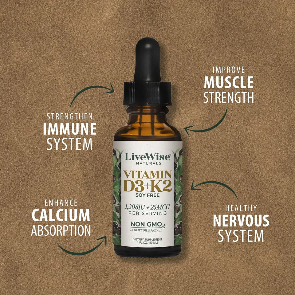 Витамин D3 K2 жидкие капли 1208iu D3 25 мкг K2 натуральная иммунная поддержка 1 жидкая унция - Изображение 3 из 4