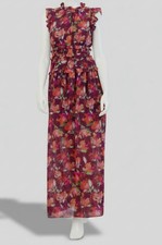 Vince Camuto Women's Purple Ruffle Floral Chiffon-Maxi Dress Size 6