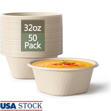 Biodegradable Disposable Bowls Sugarcane Fiber Heavy Duty Eco Friendly 50 Count