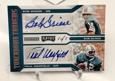 2021 BOB GRIESE PAUL WARFIELD # 1 /1 Panini Playoff DUAL AUTO 1 of 1 SP Dolphins