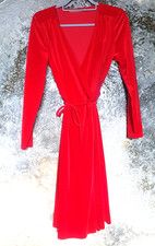 TU Women`s Wrap Dress Red Orange Stretch Velvet Velour  Size UK12