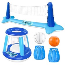 Inflatable Volleyball Net Basketball Hoops Pool Float Set w/ Balls