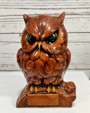 Vintage 1970s Hand Painted Ceramic Large Brown Owl on a Branch Figurine