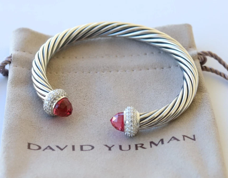 Brazalete David Yurman Plata de Ley 7mm Cable Caramelo Turmalina con Diamantes Foto 3 de 4