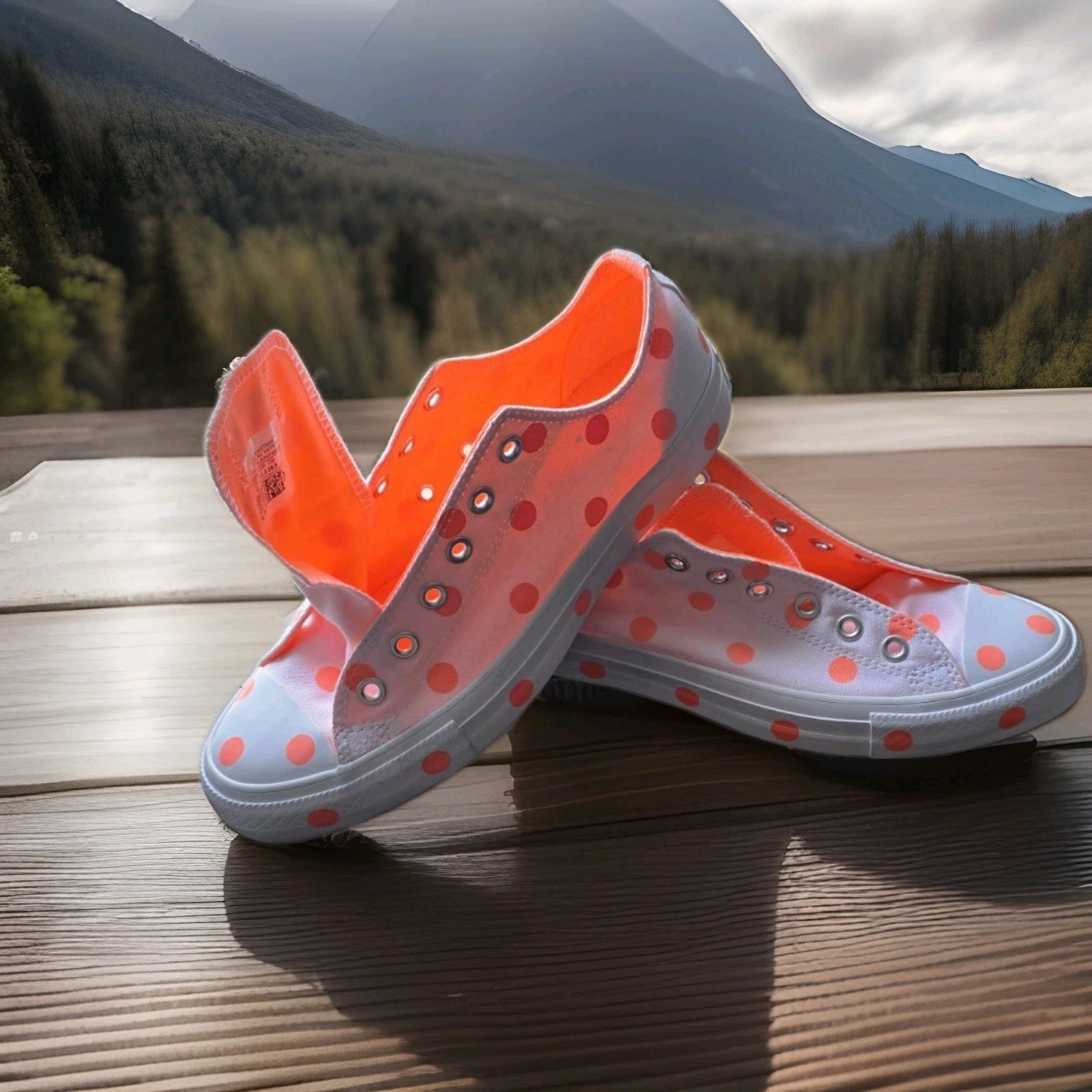 Converse All Star Polka Dot Low Top Women's Size 10 White Orange Sneakers