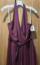 David's Bridal Studio Wine Sheath Halter V-Neck Long Chiffon Lined Dress Size 12