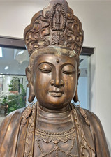 Antique Monumental Rare Chinese Bronze Guanyin Statue, 8.3 ft Tall