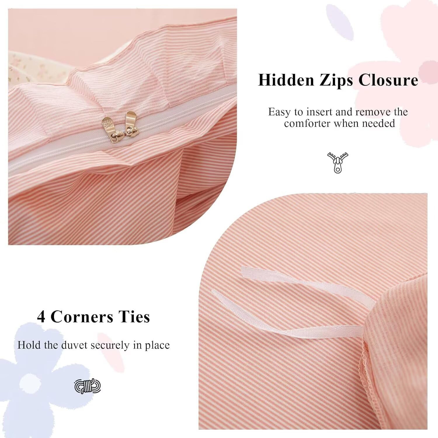 Pink Duvet Cover Full Size 100% Cotton Floral with Ruffle, Princess Coquette Bed