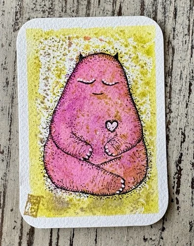 Original ACEO Little Meditating Yoga Monster OOAK Hand Painted Signed