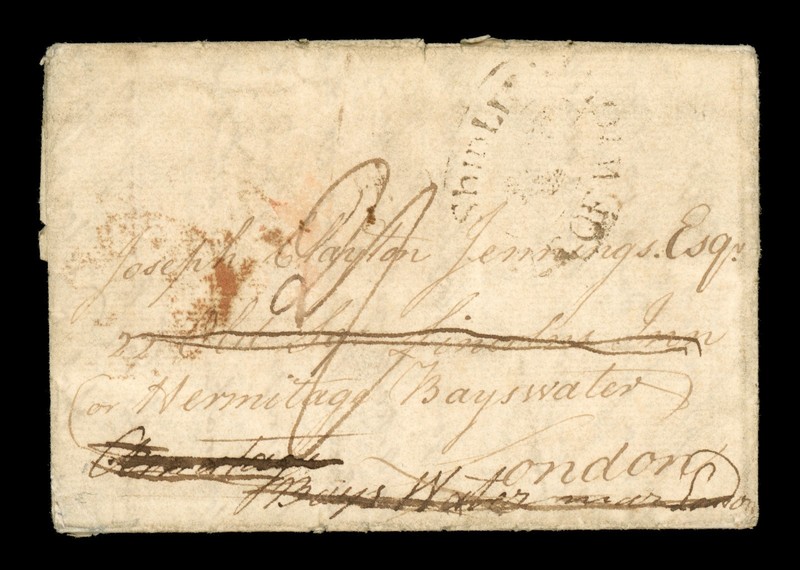 [BERMUDA] 1808 Entire wrapper: Hermitage, Bayswater, London w/contents (CA3221)