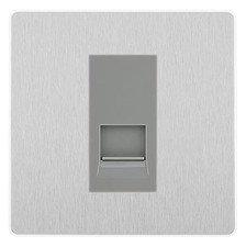 Image of BG Evolve Brushed Steel Single RJ11 Telephone Socket PCDBSRJ111 - Grey Insert