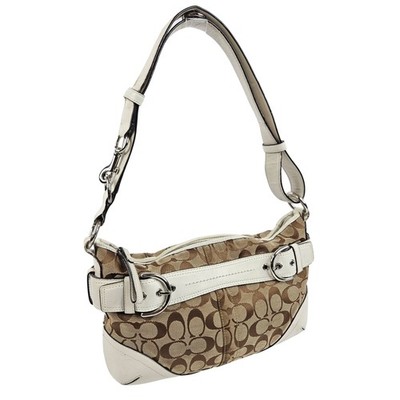 Vintage Y2K Coach Signature Soho Schultertasche Damen Beige Leder Schnalle Akzent