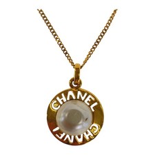 Chanel White Metal Faux Pearl Necklace Women Gold One Size