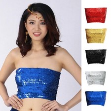 Sexy Pailletten Bluse mit schulterfreiem Bandeau Top und Brustwickel Optik für