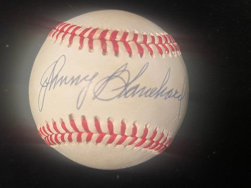 "JOHNNY BLANCHARD" - NY YANKEE - AUTOGRAPHED BASEBALL  W/CUBE - EXC