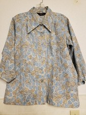 Vtg 1970s JC Penney Fashions Womens Button Shirt Leaf Pastel Mod Blue Yellow Lg