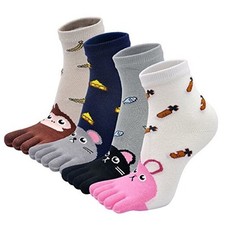 Kids Toe Socks Cute Cotton Cartoon Animal Dog 7-12 Years Mixed Color02-4 Pairs