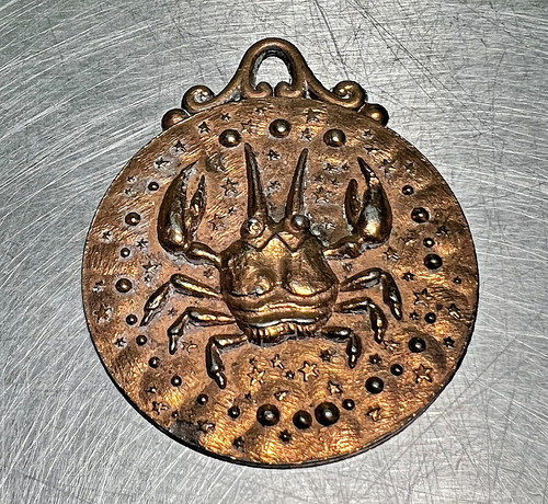 Estate 1950s Copper Greek Zodiac Wheel Pendant Large 2" Medallion Cancer Crab