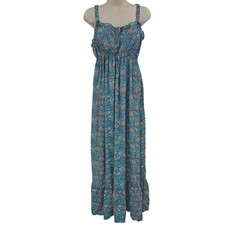 Natural Life Dress Womens M Blue Floral Sweetheart Maxi Boho Summer Sundress