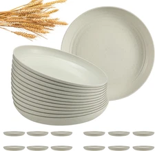 12 Pcs Unbreakable Deep Dinner Plates Set, 10 inch Reusable Plastic Wheat Straw 