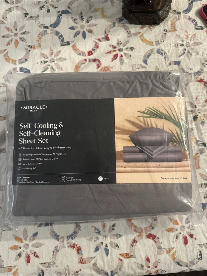 Miracle Made 自冷却自清洁豪华床单套装炭灰色女王尺寸 — 第 3/4 张图片