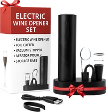 Rechargeable Electric Wine Opener Set – Easy One-Touch Corkscrew with Foil Cutte