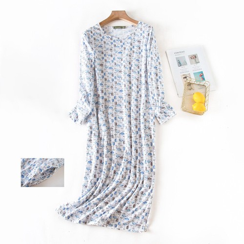 Women's Long Sleeve Oversize Sleep Shirt Nightgown Cotton Nightshirt Dress PJS - Picture 2 of 28